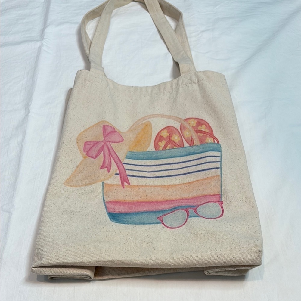 Stylish Beachy Canvas Tote Bag with Colorful Print